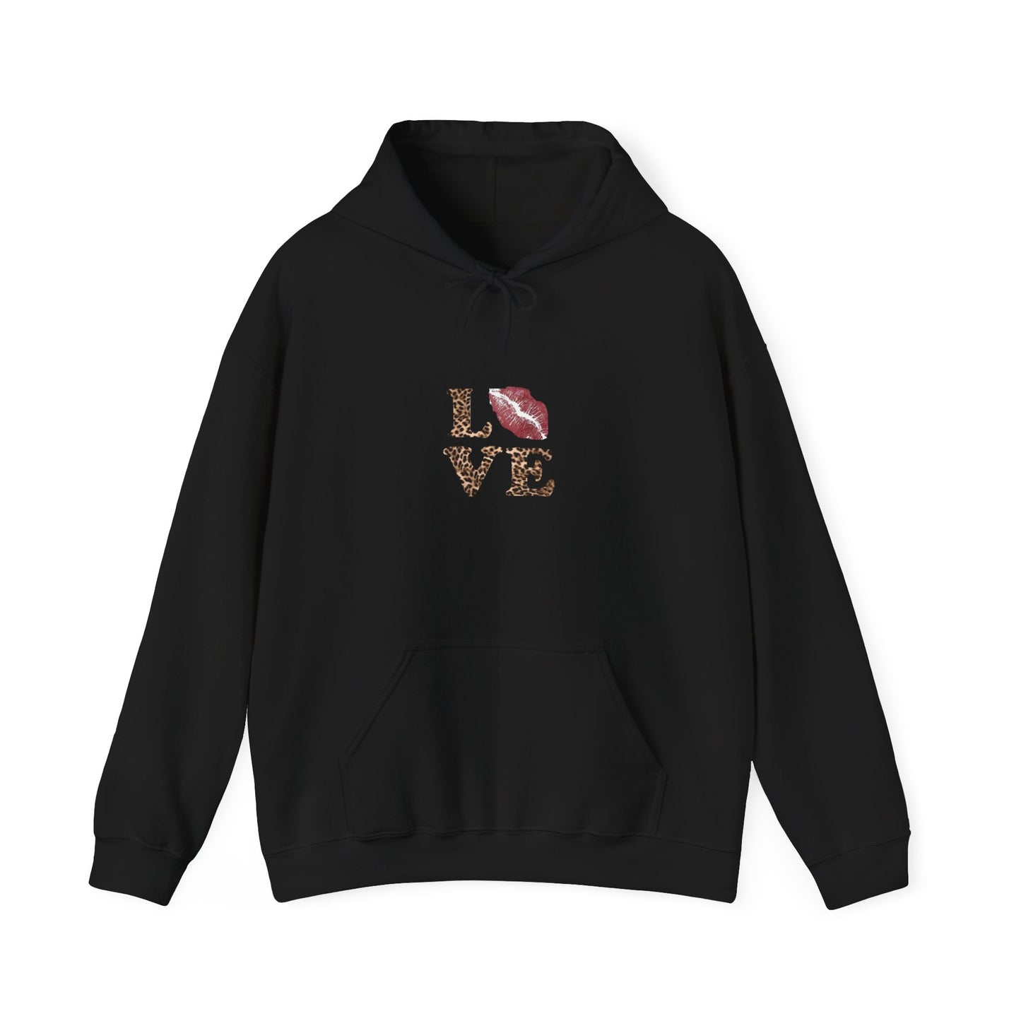 Leopard Print Love Hoodie - Unisex Heavy Blend™ Sweatshirt with Kiss Design