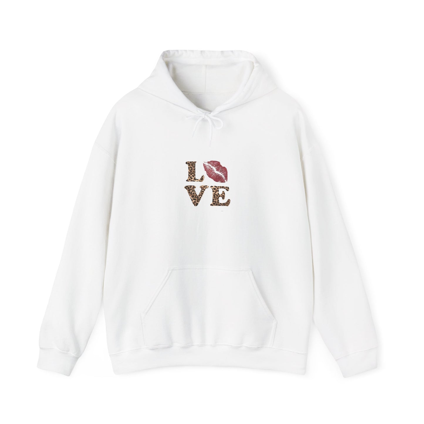 Leopard Print Love Hoodie - Unisex Heavy Blend™ Sweatshirt with Kiss Design