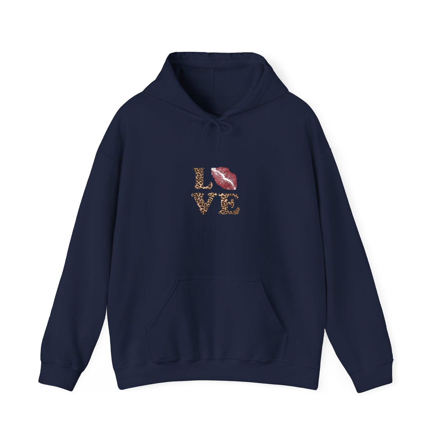 Leopard Print Love Hoodie - Unisex Heavy Blend™ Sweatshirt with Kiss Design
