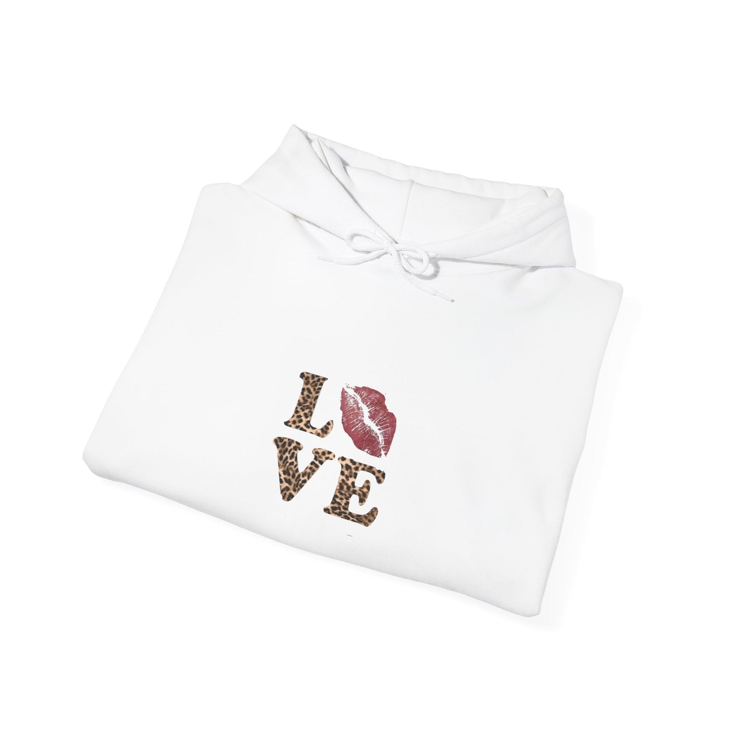 Leopard Print Love Hoodie - Unisex Heavy Blend™ Sweatshirt with Kiss Design