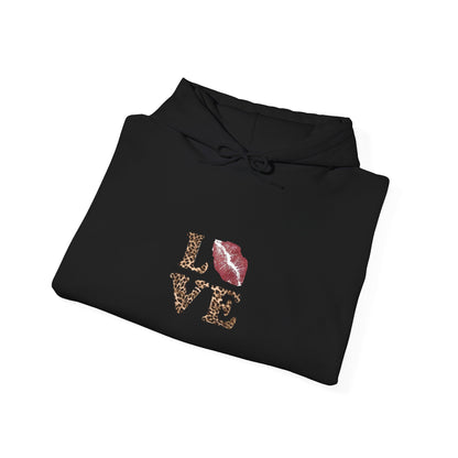 Leopard Print Love Hoodie - Unisex Heavy Blend™ Sweatshirt with Kiss Design