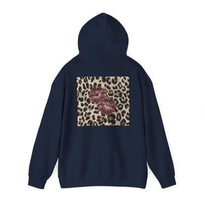 Leopard Print Love Hoodie - Unisex Heavy Blend™ Sweatshirt with Kiss Design