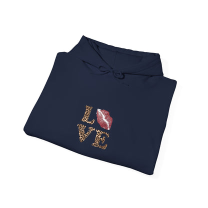 Leopard Print Love Hoodie - Unisex Heavy Blend™ Sweatshirt with Kiss Design