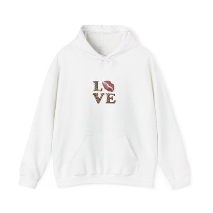 Leopard Print Love Hoodie - Unisex Heavy Blend™ Sweatshirt with Kiss Design