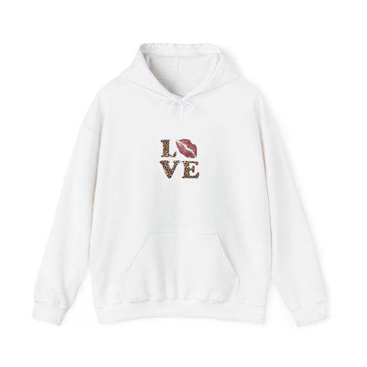 Leopard Print Love Hoodie - Unisex Heavy Blend™ Sweatshirt with Kiss Design