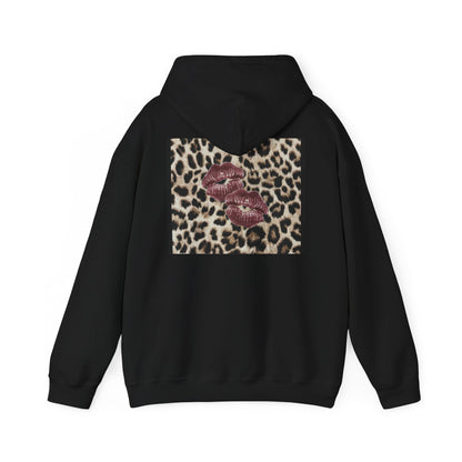 Leopard Print Love Hoodie - Unisex Heavy Blend™ Sweatshirt with Kiss Design