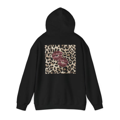 Leopard Print Love Hoodie - Unisex Heavy Blend™ Sweatshirt with Kiss Design