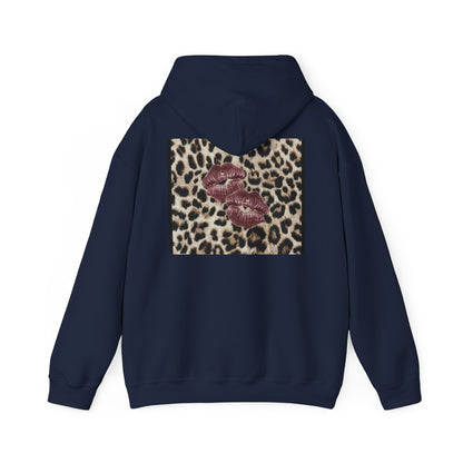 Leopard Print Love Hoodie - Unisex Heavy Blend™ Sweatshirt with Kiss Design