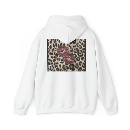 Leopard Print Love Hoodie - Unisex Heavy Blend™ Sweatshirt with Kiss Design