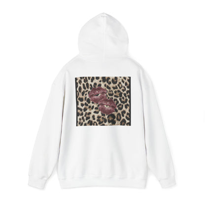 Leopard Print Love Hoodie - Unisex Heavy Blend™ Sweatshirt with Kiss Design